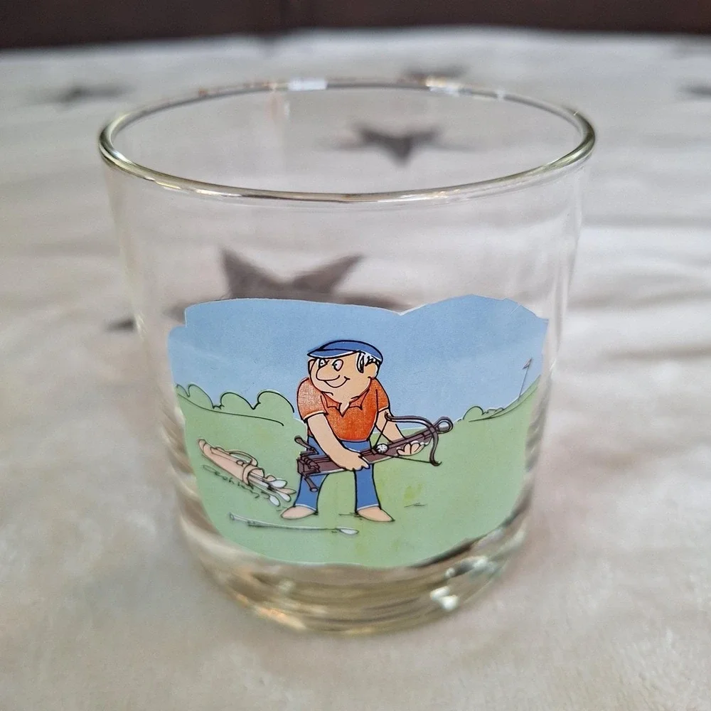 Vintage Humorous Ashby Comic GOLF Cocktail/Lowball Glass On The Rocks